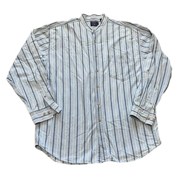 DIRECT FORCE Mens XL Button Down Blue Cotton Shirt Y2K Band Collar Hong Kong - Picture 1 of 5